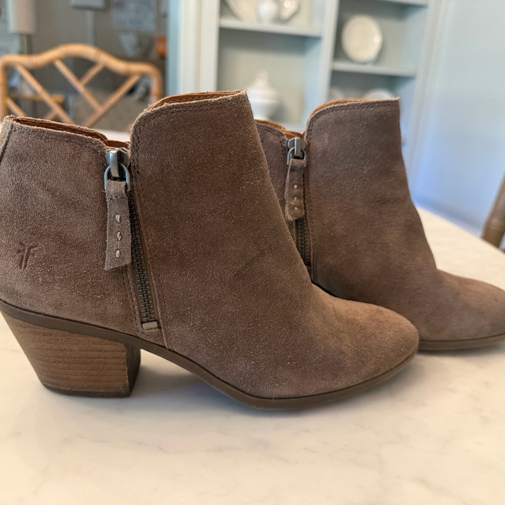 Frye Judith Taupe Suede Ankle Booties